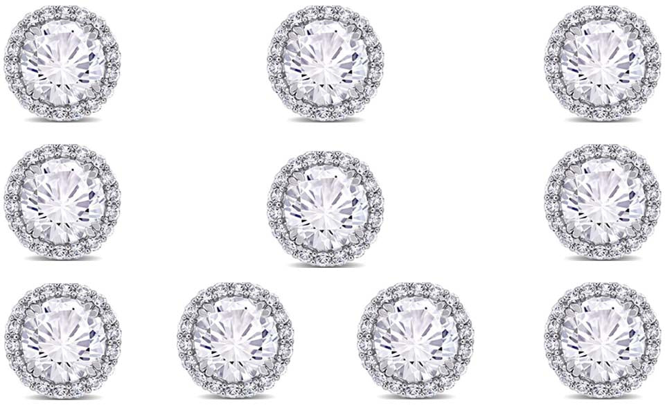 18k White Gold Plated 1/2Ct Round White Sapphire Set Of Five Halo Stud Earrings