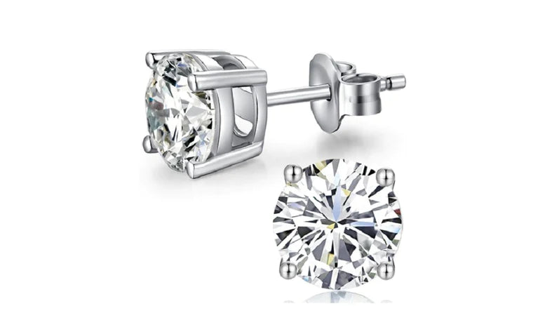14k White Gold Created White Sapphire Round Stud Earrings 3mm