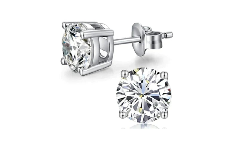 14k White Gold Created White Sapphire Round Stud Earrings 4mm