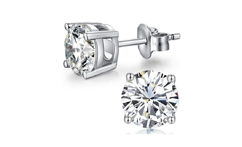 10k White Gold Plated Created White Sapphire 1/2Ct Round Stud Earrings