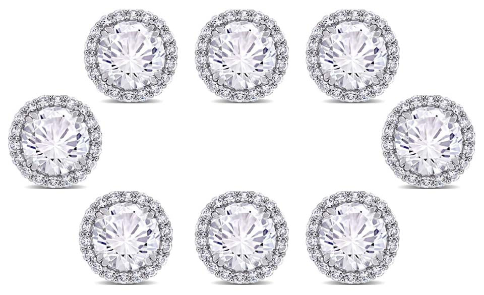 14k White Gold Plated 4mm 3Ct Round White Sapphire Set Of Four Halo Stud Earrings