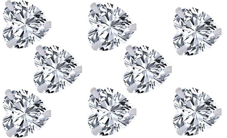 14k White Gold Plated 6mm 1Ct Heart White Sapphire Set Of Four Stud Earrings