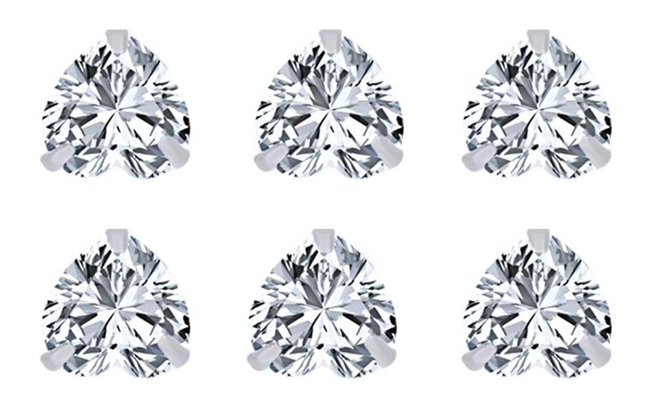 18k White Gold Plated 4mm 2Ct Heart White Sapphire Set Of Three Stud Earrings