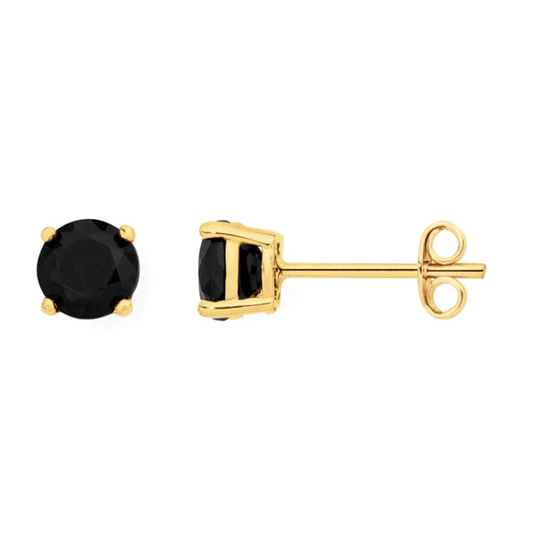 14k Yellow Gold Created Black Sapphire Round Stud Earrings 4mm