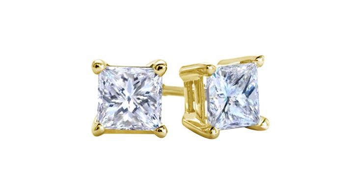 10k Yellow Gold Plated Created White Sapphire 2 Carat Square Cut Stud Earrings