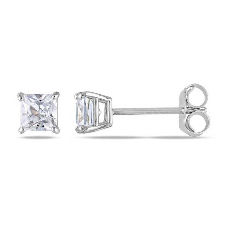 10k White Gold Plated Created White Sapphire 3Ct Square Cut Stud Earrings