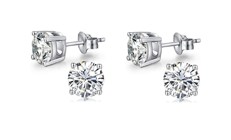 10k White Gold Plated Created White Sapphire 4Ct Round Pack of Two Stud Earrings