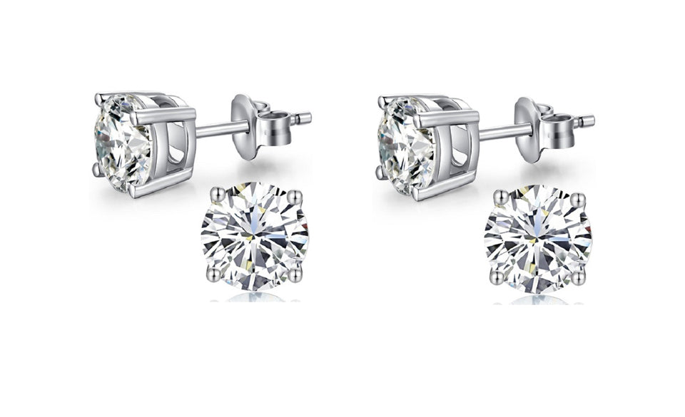 18k White Gold Plated Created White Sapphire 2Ct Round Pack of Two Stud Earrings