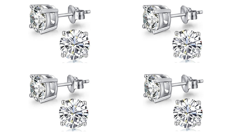 18k White Gold Plated Created White Sapphire 1Ct Round Pack of Four Stud Earrings