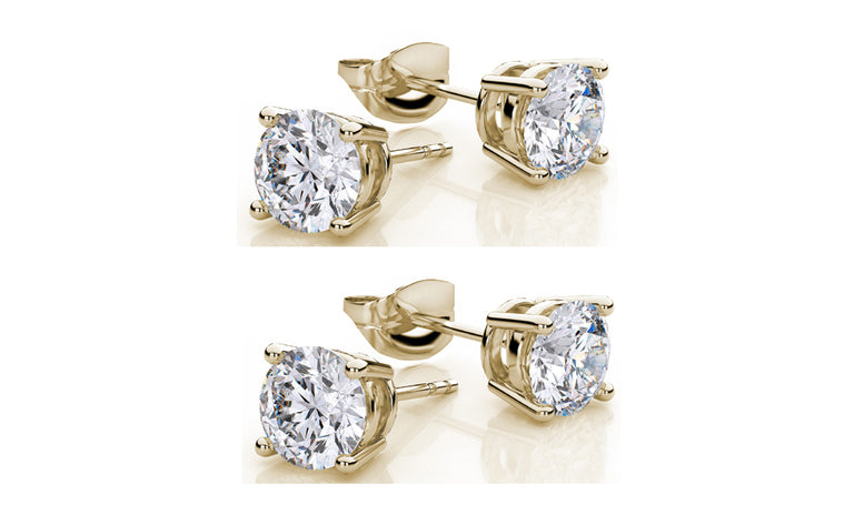 18k Yellow Gold Plated Created White Sapphire 1 Carat Round Pack of Two Stud Earrings