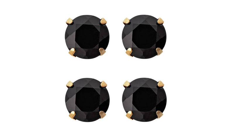 10k Yellow Gold Plated Created Black Sapphire 1/2 Carat Round Pack of Two Stud Earrings