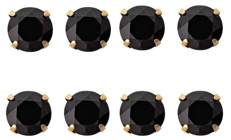 10k Yellow Gold Plated Created Black Sapphire 4 Carat Round Pack of Four Stud Earrings