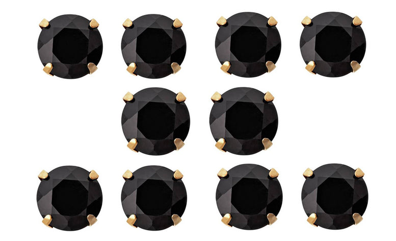 10k Yellow Gold Plated Created Black Sapphire 1 Carat Round Pack of Five Stud Earrings