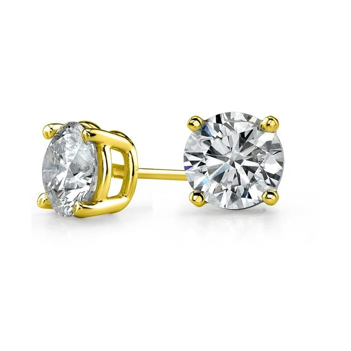 14k Yellow Gold 1/2 Carat Round White Diamond Solitaire Stud Earrings.