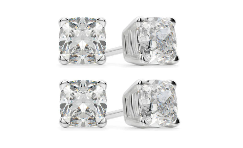 14k White Gold 3Ct Cushion Cut White Sapphire Set Of Two Stud Earrings Plated