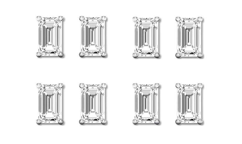 14k White Gold 4mm 2Ct Emerald Cut White Sapphire Set Of Four Stud Earrings Plated