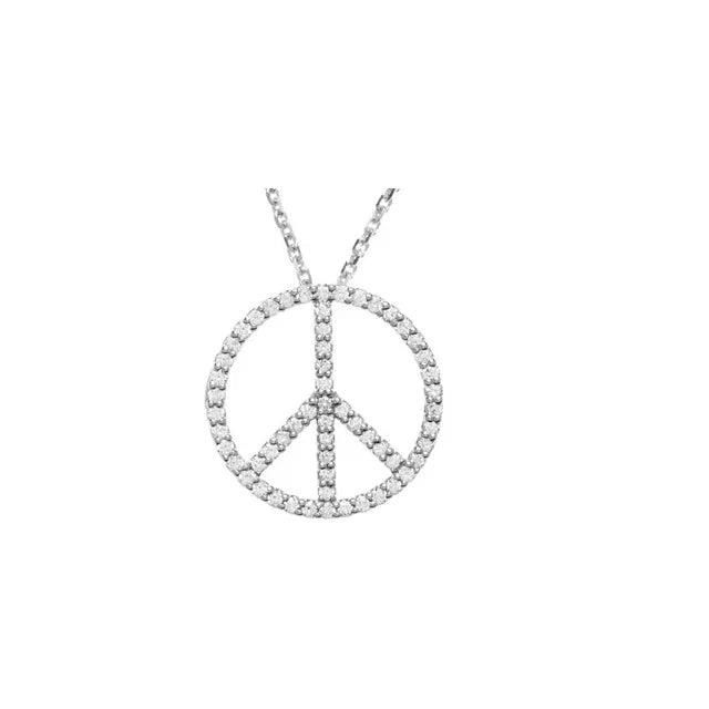 14K White Gold 1/4 CTW Natural Diamond Tiny Peace Sign 16" Necklace