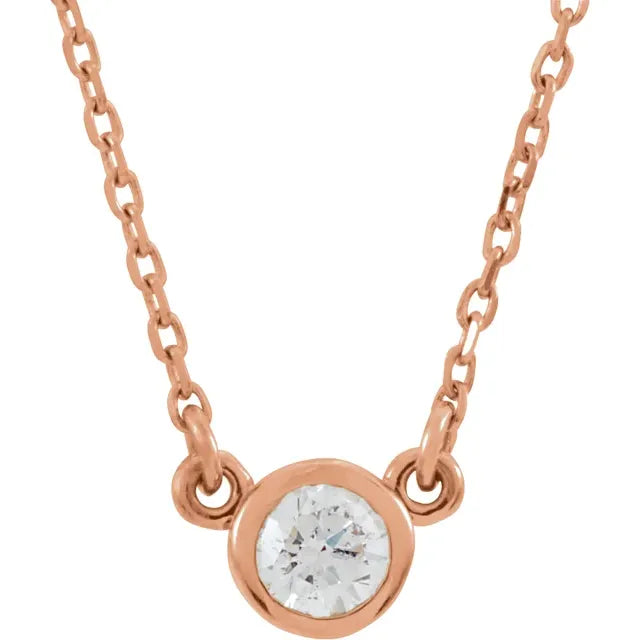14K Rose Gold 1/6 CT Natural Diamond Solitaire 18" Necklace