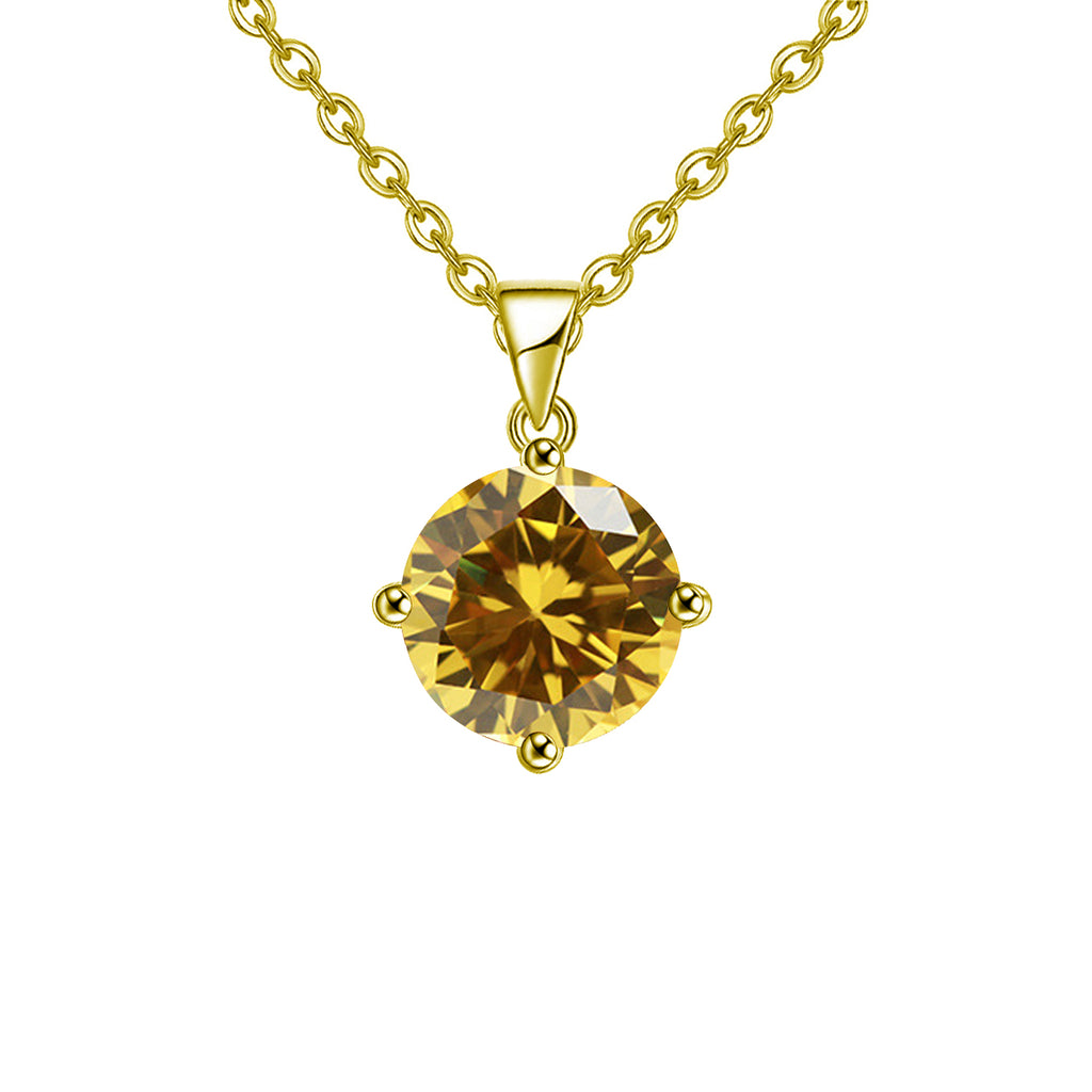 18k Yellow Gold 2 Carat Created Yellow Sapphire Round Stud Necklace Plated 18 inch