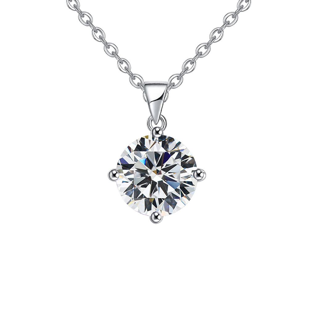 18K White Gold 3 Carat Created Cubic Zirconia Round Stud Necklace Plated 18 inch
