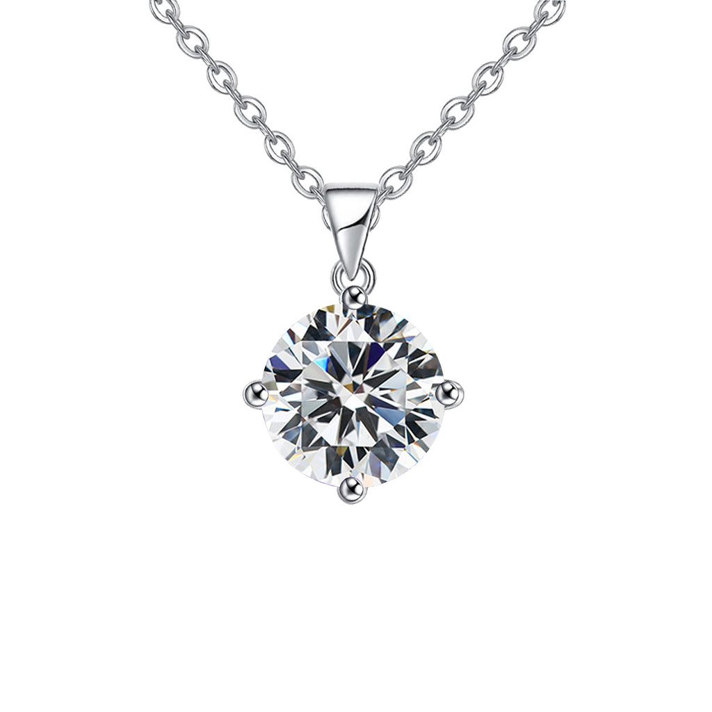 18K White Gold 1 Carat Created Cubic Zirconia Round Stud Necklace Plated 18 inch