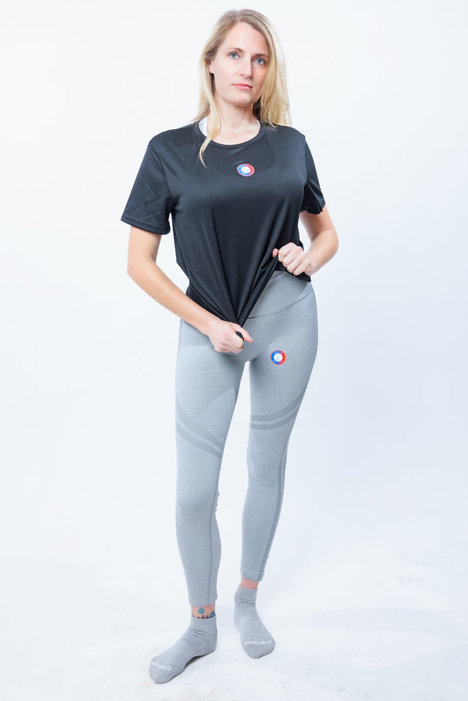 Paris Brand Sports Black Dry Fit T-shirt Women's Mesh Breathable Fitness Clothes Running Round Neck Slim Fit Short Sleeve