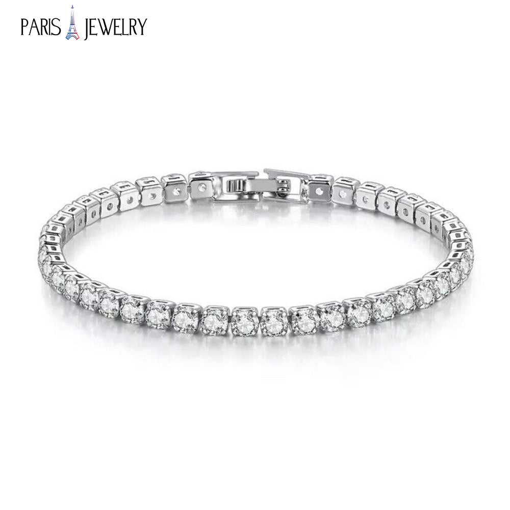 Paris Jewelry 14K White Gold 4 Carat Created White Sapphire Tennis Bracelet Plated