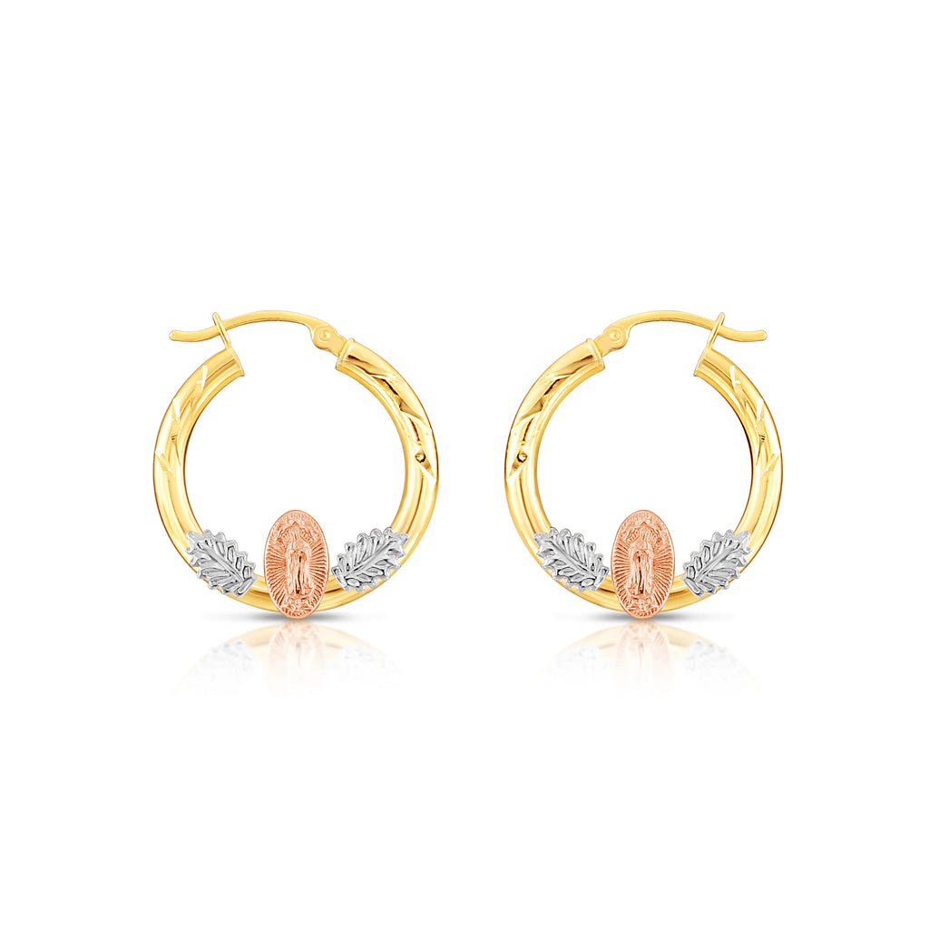 14k Tri Color Gold Hoop with Guadeloupe and Diamond Cut