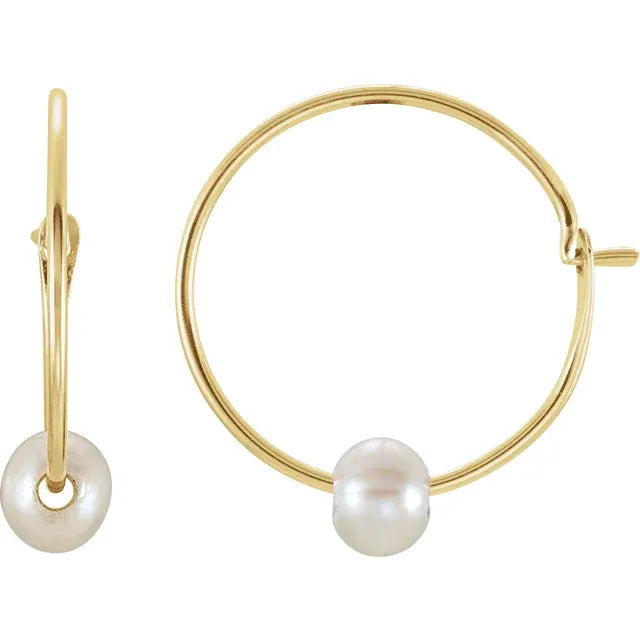 14K Yellow Gold Youth Freshwater Cultured Pearl Huggie Earrings