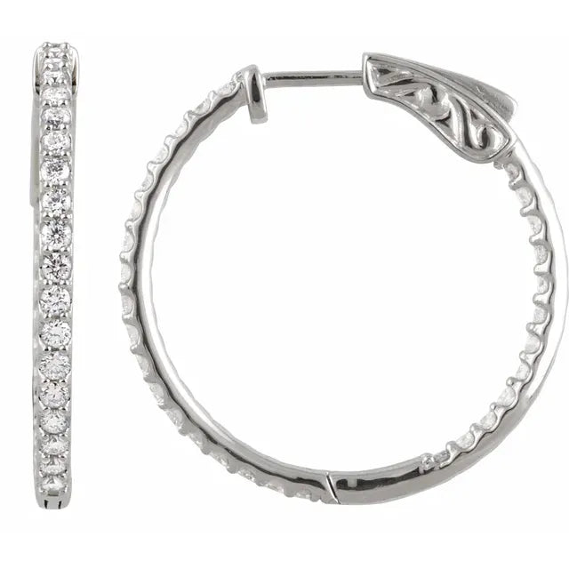 14K White Gold 1 CTW Natural Diamond Inside-Outside Hinged Hoop Earrings