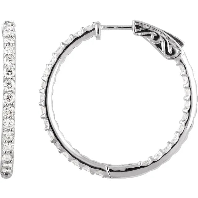 14K White Gold 2 CTW Natural Diamond Inside-Outside Hinged Hoop Earrings