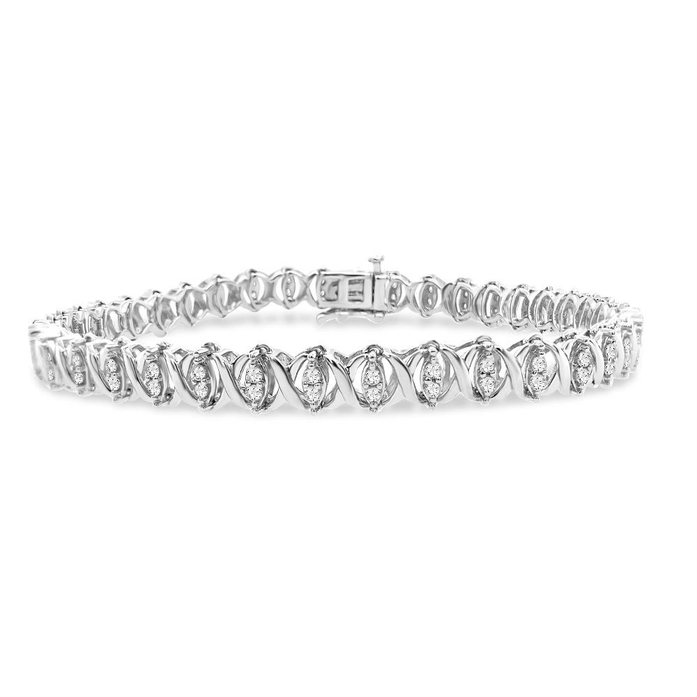 Paris Jewelry 1 Carat Genuine Diamond X-Link Tennis Bracelet 7.50 inch in Sterling Silver