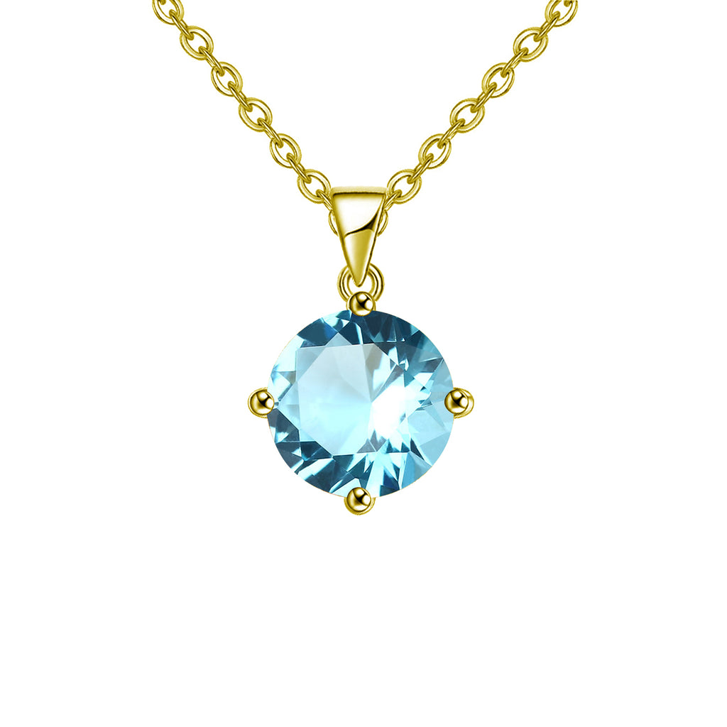 18k Yellow Gold 2 Carat Created Aquamarine Round Stud Necklace Plated 18 inch