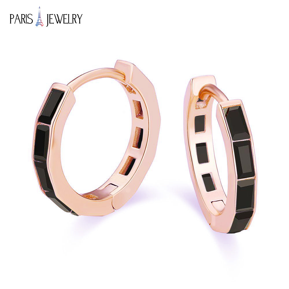 Paris Jewelry 18K Rose Gold Created black 3Ct Emerald Cut Huggie Hoop Earrings Plated