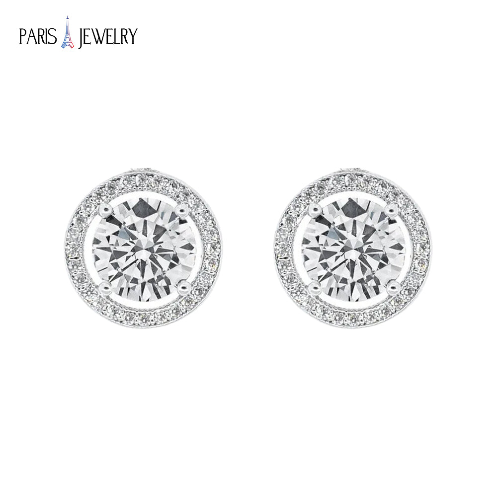 Paris Jewelry 18K White Gold Created White Sapphire 4Ct Halo Round Stud Earrings Plated