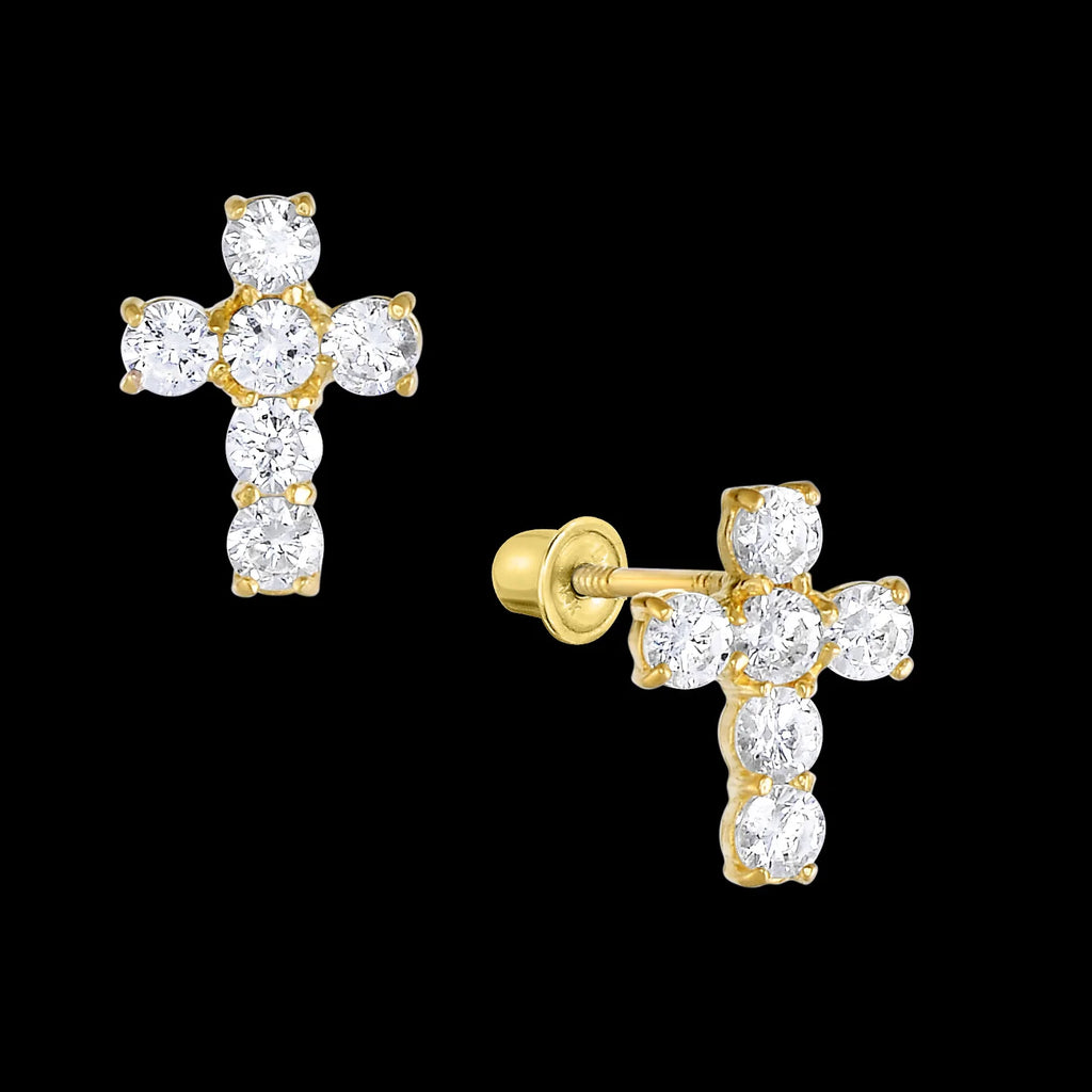 14k Yellow Gold CZ Cross Stud Earring