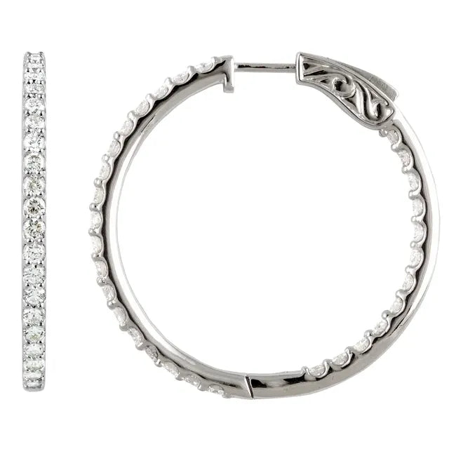 14K White Gold 5 CTW Natural Diamond Inside-Outside Hinged Hoop Earrings