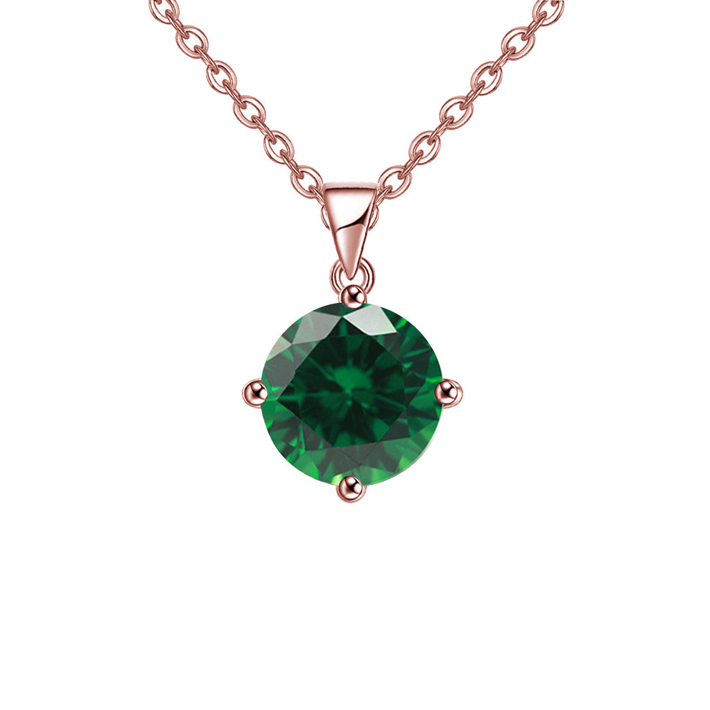 18K Rose Gold 1 Carat Created Emerald Round Stud Necklace Plated 18 inch