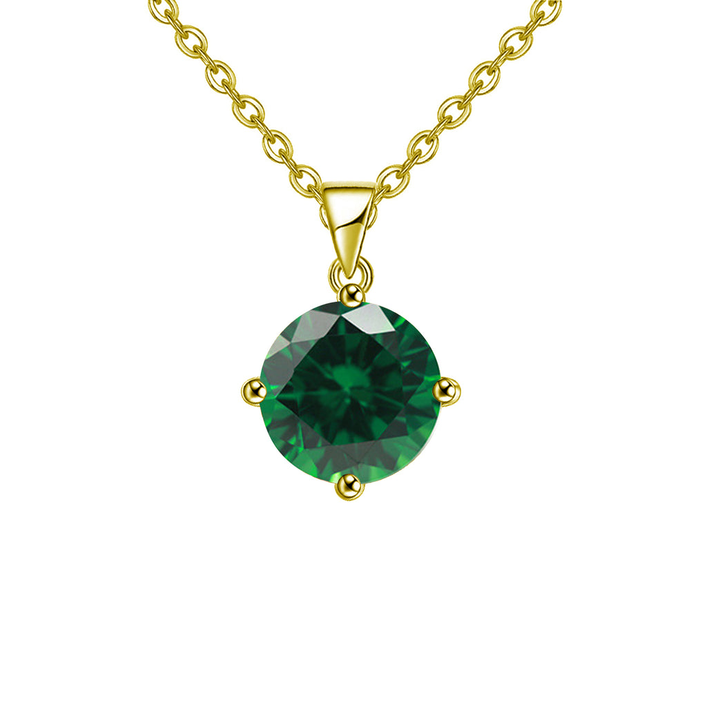 18K Yellow Gold 2 Carat Created Emerald Round Stud Necklace Plated 18 inch