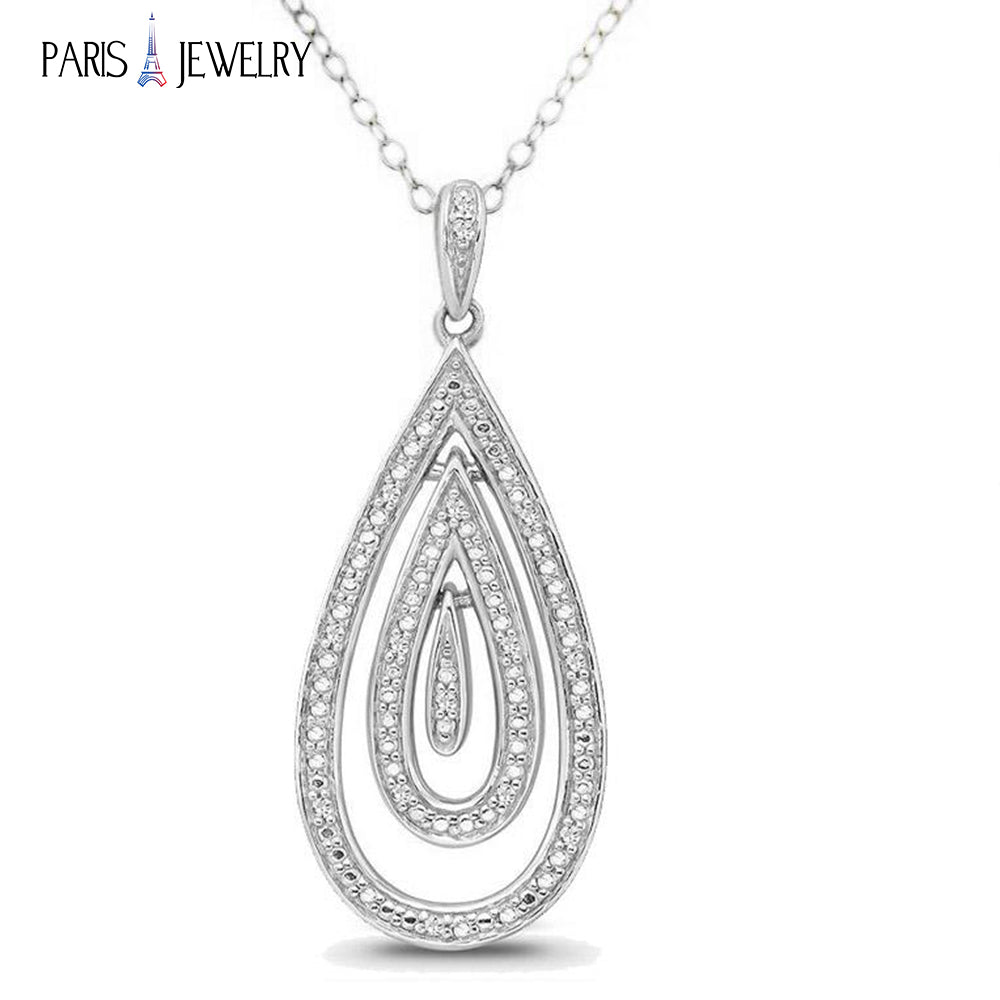 Paris Jewelry 1/8 Carat Genuine Diamond Dangle Pendant in Sterling Silver with 18" Chain