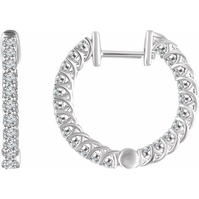 14K White Gold 1 CTW Natural Diamond Inside-Outside Hoop Earrings