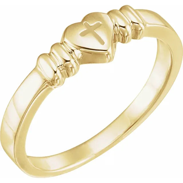 14K Yellow Gold Heart & Cross Chastity Ring