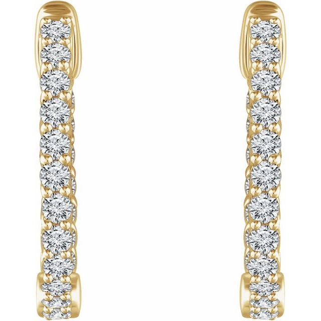 14K Yellow Gold 1 CTW Natural Diamond Inside-Outside Hoop Earrings