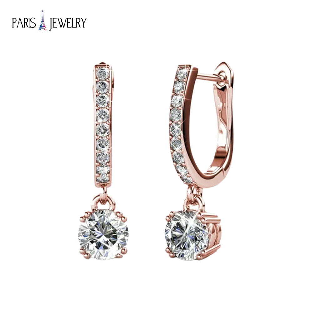 Paris Jewelry 18K Rose Gold Dangling Earrings with Paris Crystals Plated