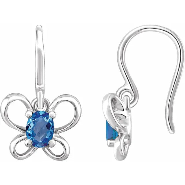 14K White Gold Oval December Youth Butterfly Birthstone Earrings