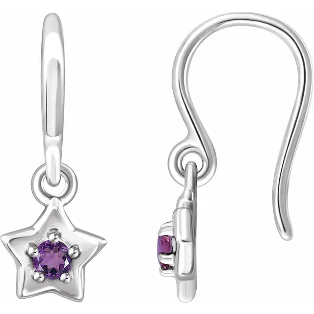 14K White Gold Round February Youth Star Birthstone Earrings