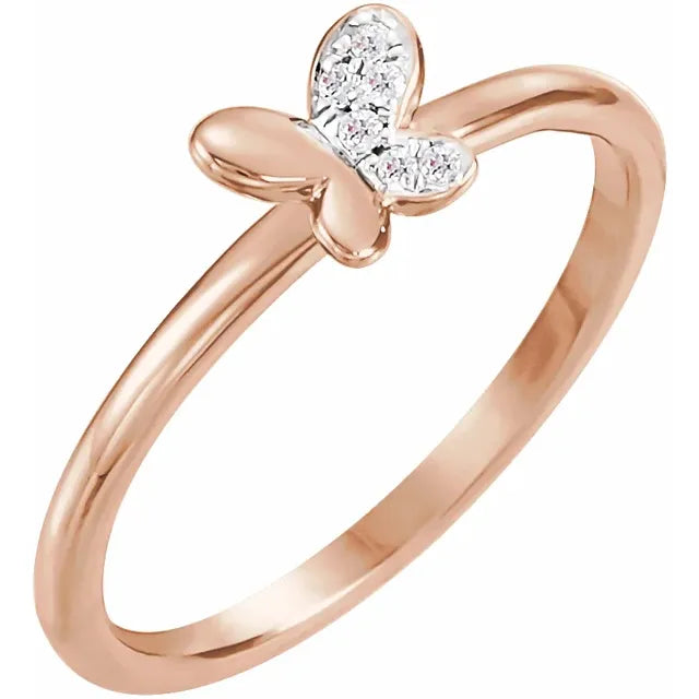 14K Rose Gold .02 CTW Natural Diamond Butterfly Youth Ring