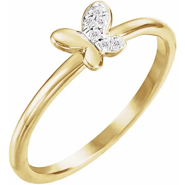 14K Yellow Gold .02 CTW Natural Diamond Butterfly Youth Ring