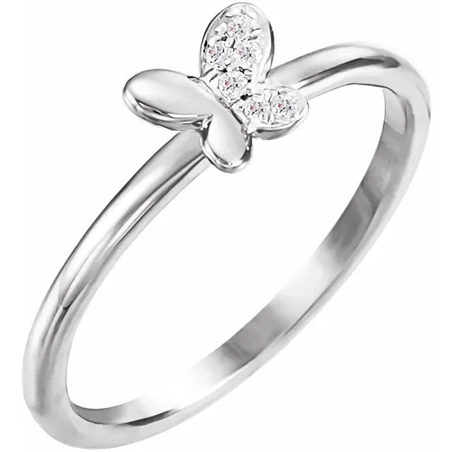 14K White Gold .02 CTW Natural Diamond Butterfly Youth Ring