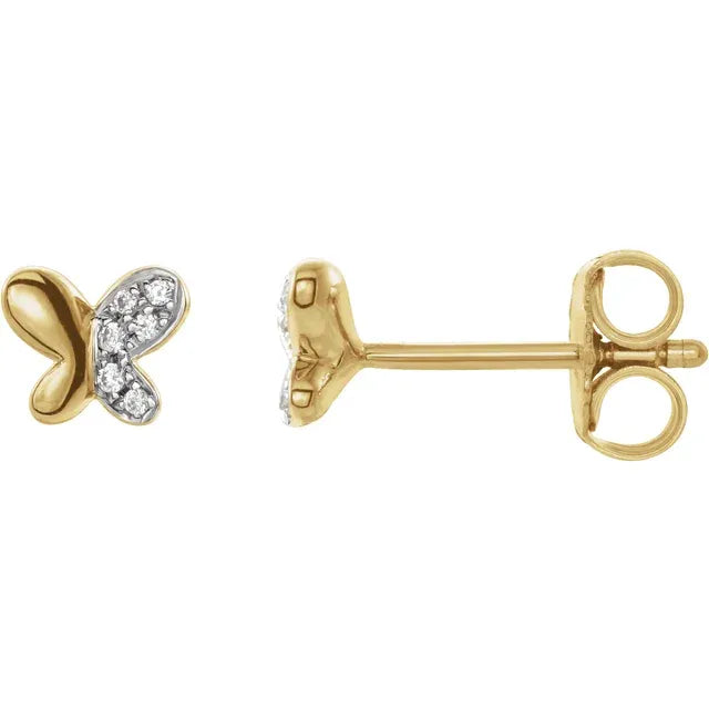 14K Yellow Gold .04 CTW Natural Diamond Butterfly Earrings